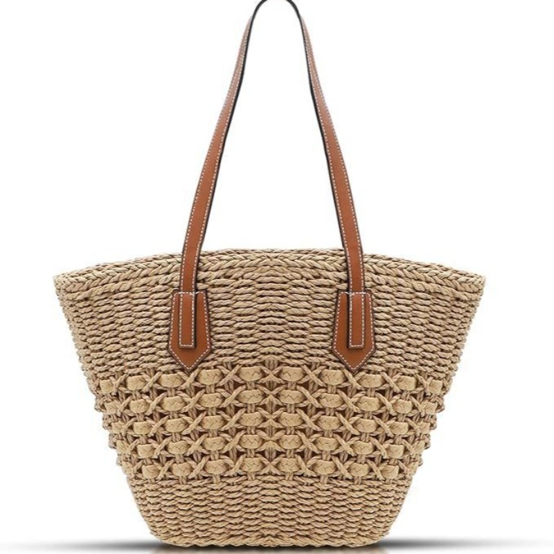 Crochet Market Bag - Nowa damska słomkowa torba na ramię,
