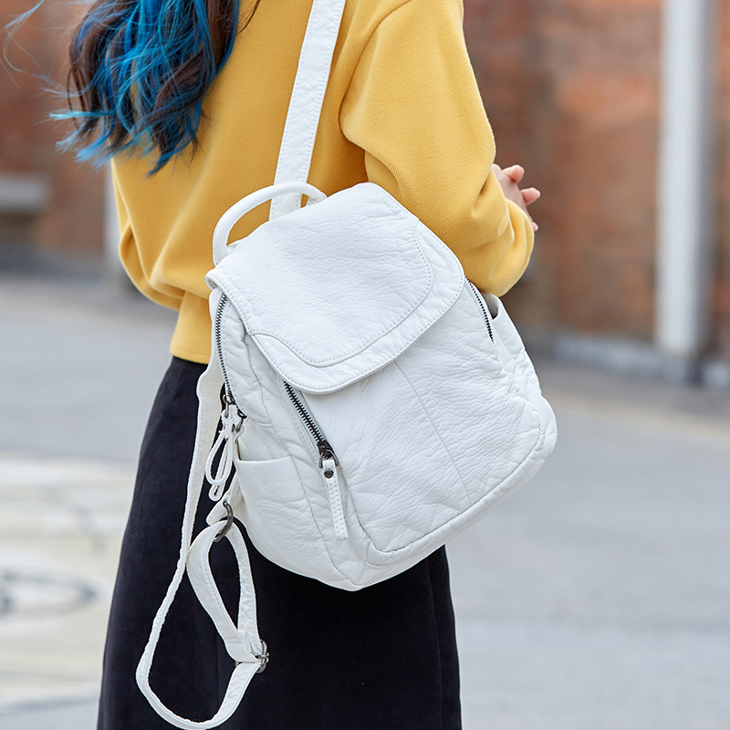 Mini Backpack Women - Plecak damski biały sprany plecak skórzany